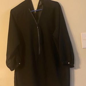 Black sheer 3/4 length sleeve blouse with rhinestones